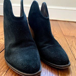 Black suede open back Chinese Laundry boots, 7.5